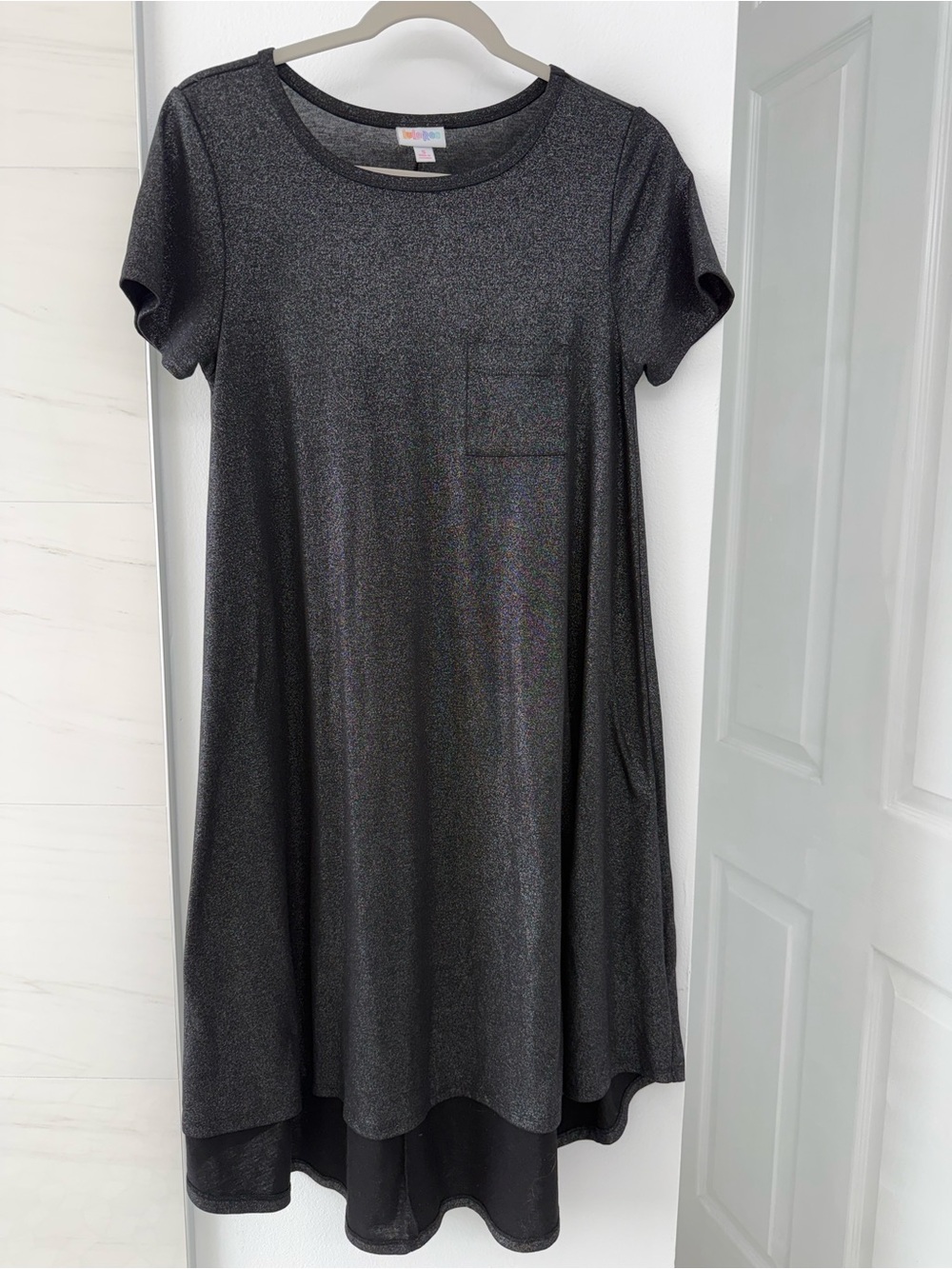 Small Carly Lularoe Elegant Collection Black Silver Sparkle Shine Shimmer Dress